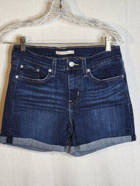 Levi's Dark Wash Cotton Poly Viscose Elastane Mid Rise Mid Length Shorts Size 27